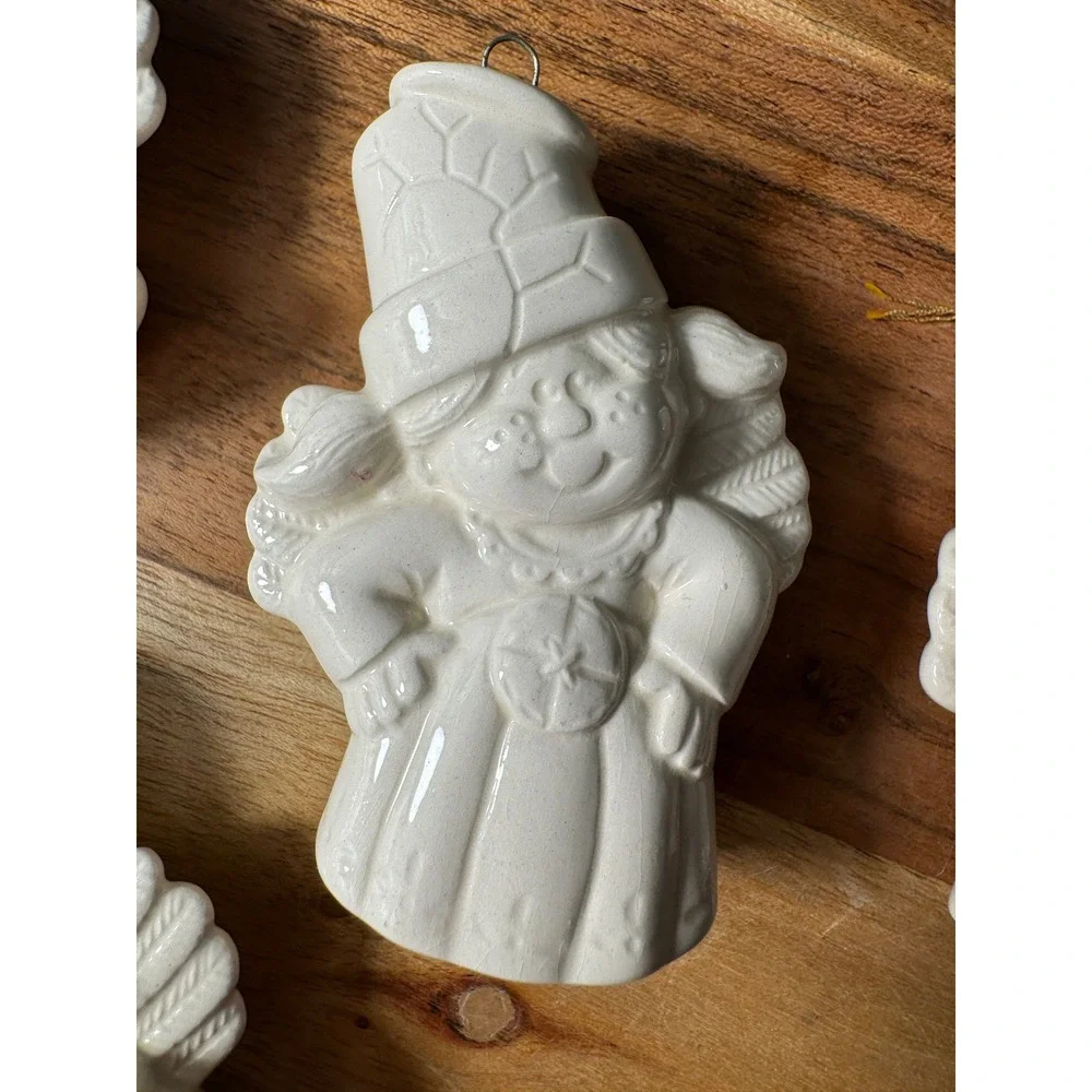 Ceramic Angel Ornaments Set of 4 OS White Glossy Glazed Figural Christmas Decor